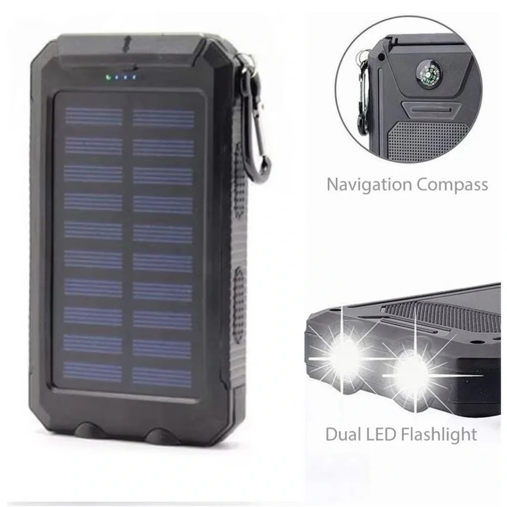 Solar Power Bank 38800 mAh with Flashlight, Dual USB, Waterproof – Black NWT